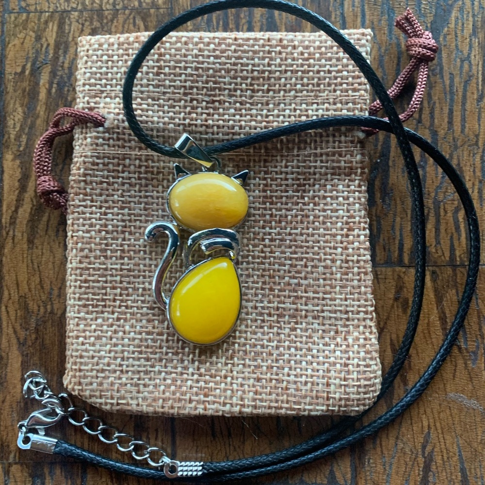 Yellow Jade Cat Pendant Kitty Cat Necklace Virgo Birthstone Jade Necklace